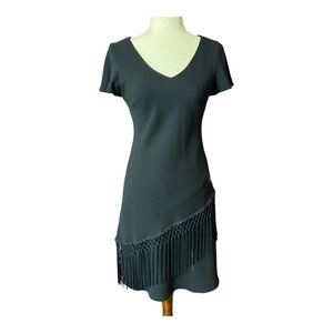 S.L. Fashions black dress with fringe Size 6 Petite EUC